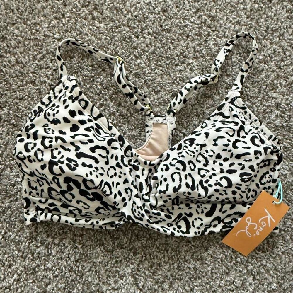 Kona Sol Women's White Black Leopard Print Bikini Top Swimwear NWT